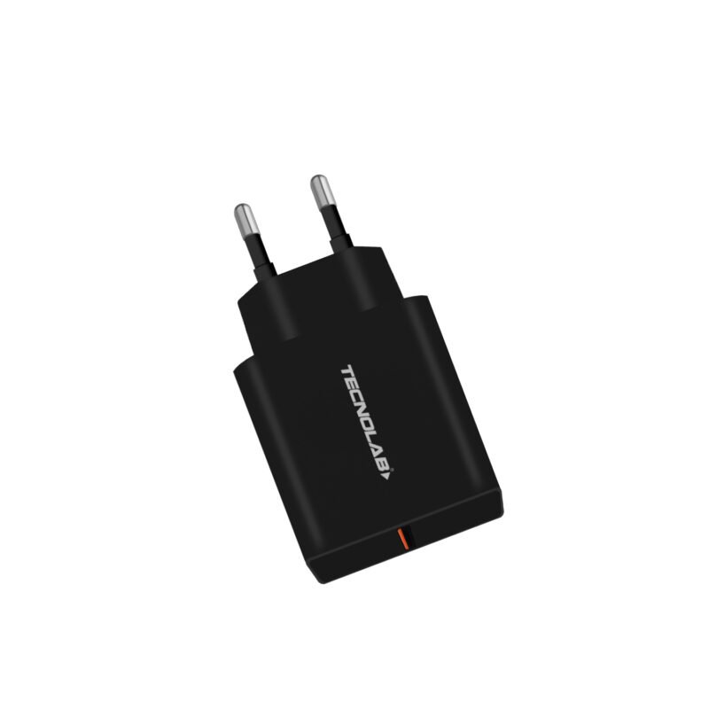 cargador tecnolab qc 3.0 usb 18w con cable usb a tipo c. certificacion sec. black