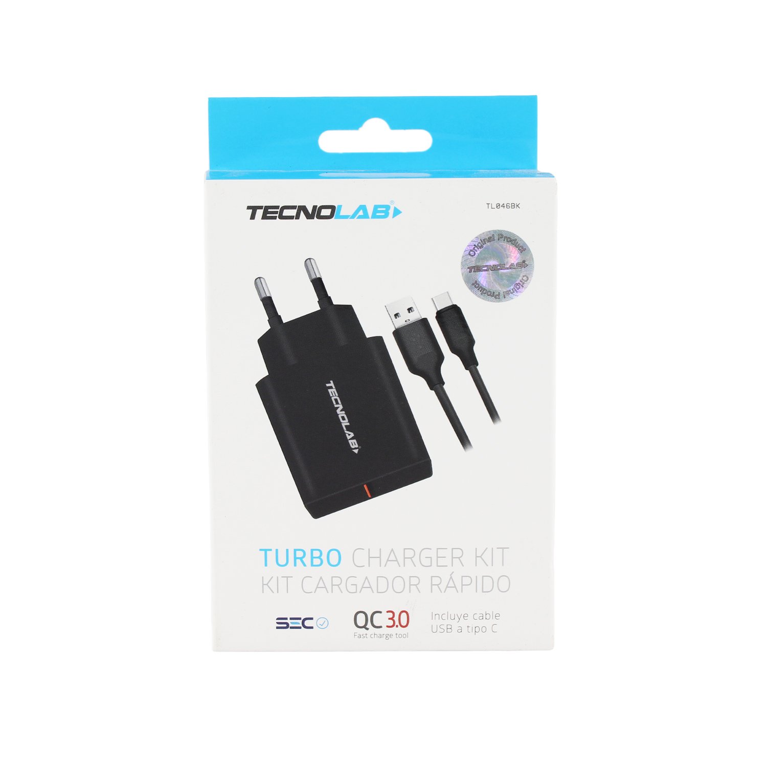 cargador tecnolab qc 3.0 usb 18w con cable usb a tipo c. certificacion sec. black cargador tecnolab qc 3.0 usb 18w con cable usb a tipo c. certificacion sec. black