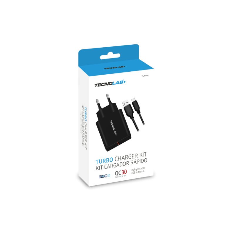cargador tecnolab qc 3.0 usb 18w con cable usb a tipo c. certificacion sec. black — vista 3