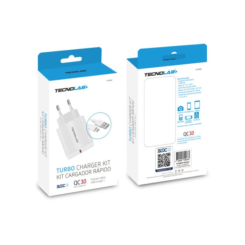 cargador tecnolab qc 3.0 usb 18w con cable usb a tipo c. certificacion sec. white — vista 3