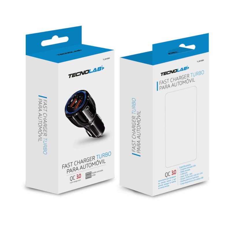 cargador auto 12v doble tipo carga rÁpida 3.0 black — vista 3