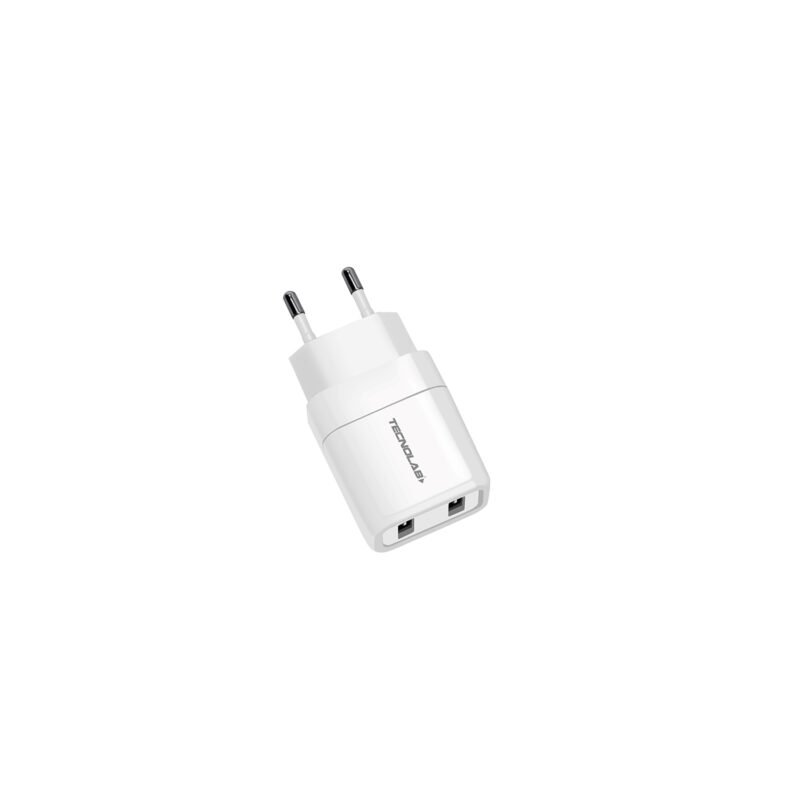 cargador tecnolab 2 salidas usb 12w, sin cable. certificacion sec. white