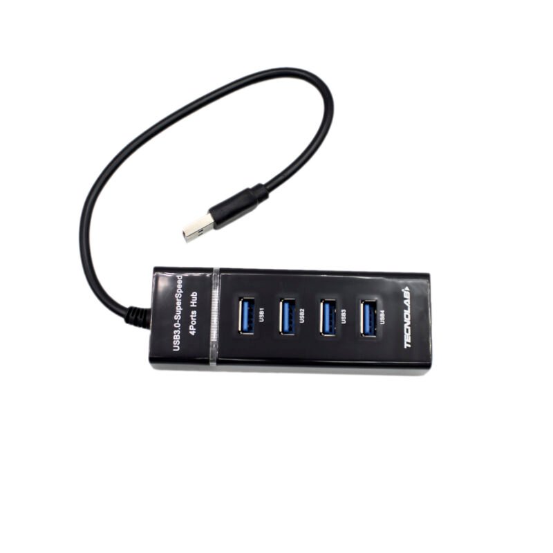 hub tecnolab usb 4 puertos, velocidad 5gbps, indicador led, fusible protector, toma dc5v. — vista 3