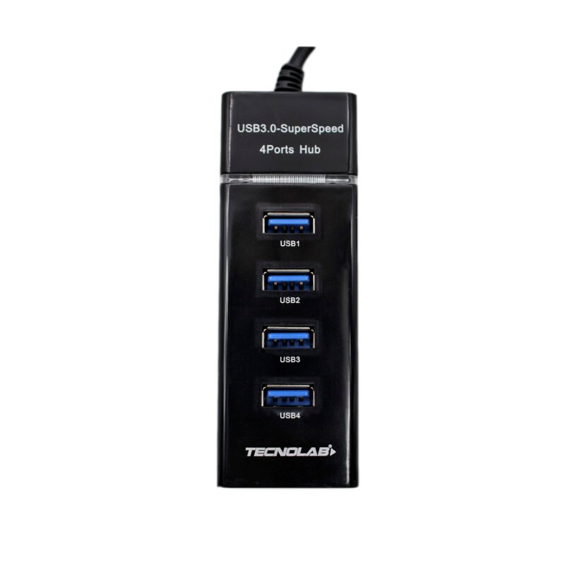 hub tecnolab usb 4 puertos, velocidad 5gbps, indicador led, fusible protector, toma dc5v. — vista 4