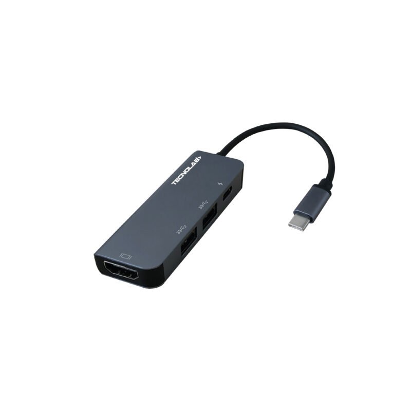 hub tecnolab tipo c a hdmi 4k, 2 usb 3.0, cargador pd, compatible pc/mac, resolucion 4k, compacto. — vista 2