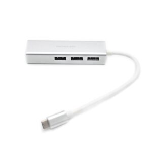hub tecnolab tipo c a ethernet, 3 entradas usb 3.0, rj45 10/100/1000 mbps, compatible pc/mac, compacto y facil de transportar.