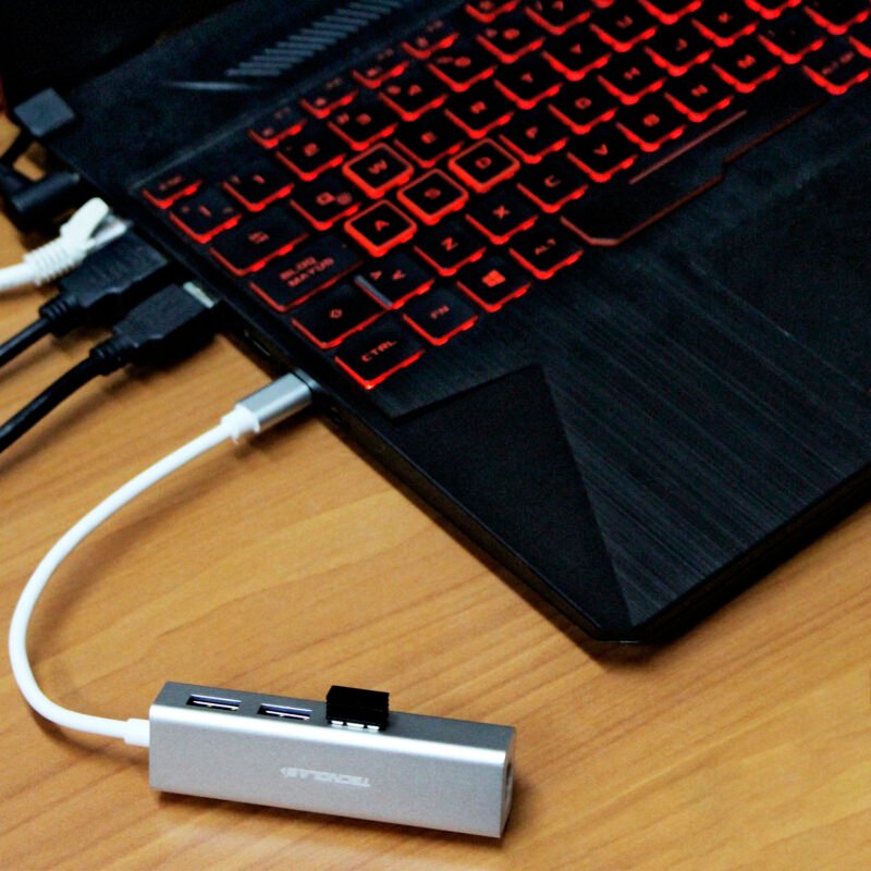 hub tecnolab tipo c a ethernet, 3 entradas usb 3.0, rj45 10/100/1000 mbps, compatible pc/mac, compacto y facil de transportar. — vista 5