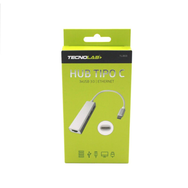 hub tecnolab tipo c a ethernet, 3 entradas usb 3.0, rj45 10/100/1000 mbps, compatible pc/mac, compacto y facil de transportar. — vista 7