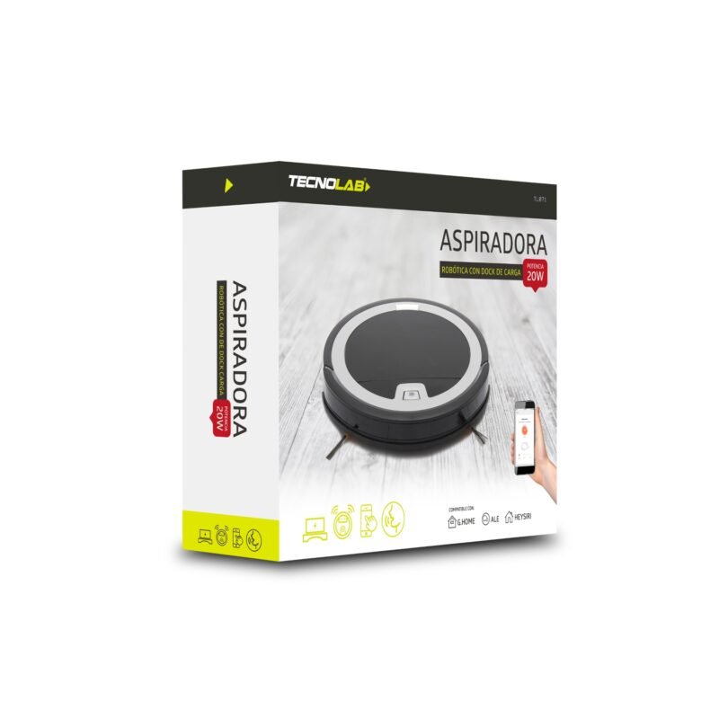 aspiradora robot tecnolab ultradelgada, recarga inteligente, limpieza flexible, bateria li ion 2000mah.