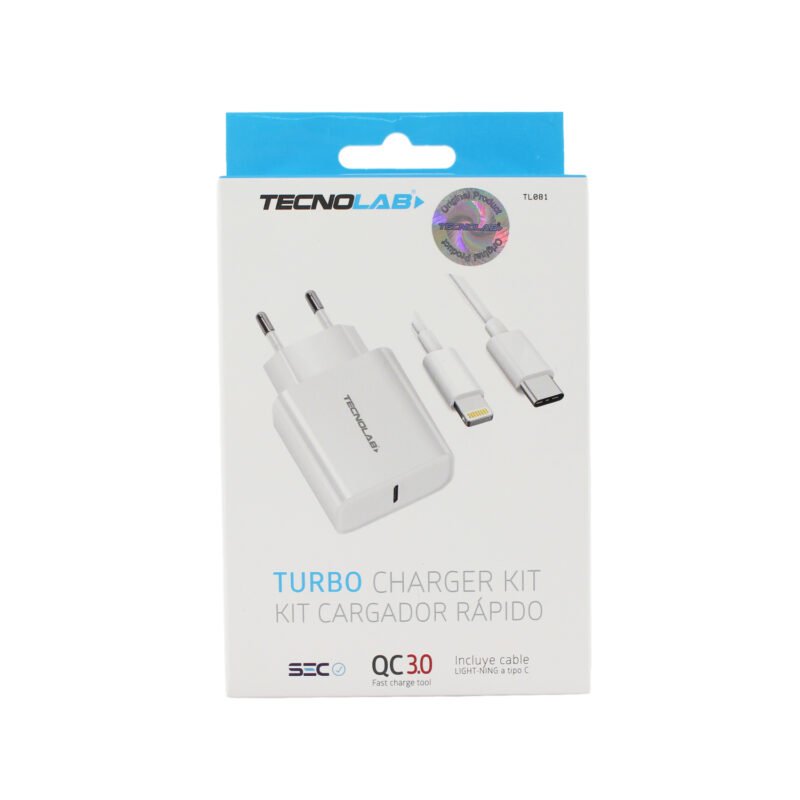 cargador tecnolab salida tipo c 18w con cable tipo c a lightning. certificacion sec. white — vista 4
