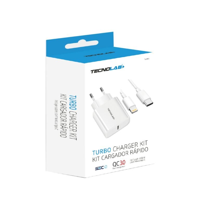 cargador tecnolab salida tipo c 18w con cable tipo c a lightning. certificacion sec. white — vista 2