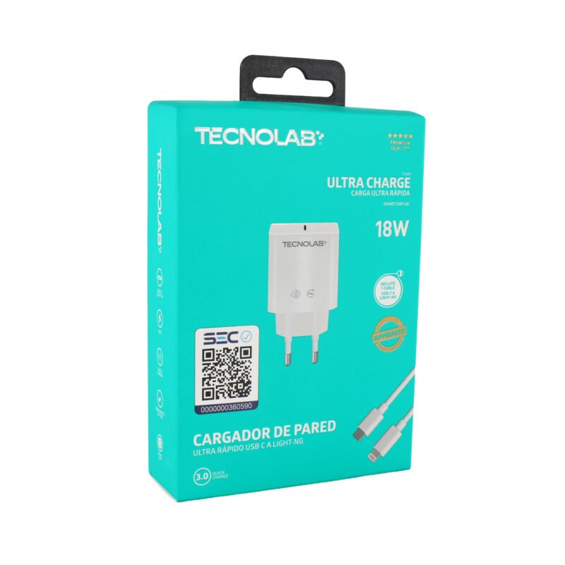 cargador tecnolab salida tipo c 18w con cable tipo c a lightning. certificacion sec. white — vista 14