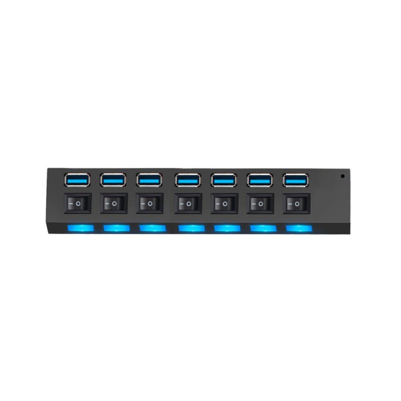 hub tecnolab usb de 7 puertos, indicador led, interruptor on/off, velocidad 480mbps, dc5v. blue — vista 2