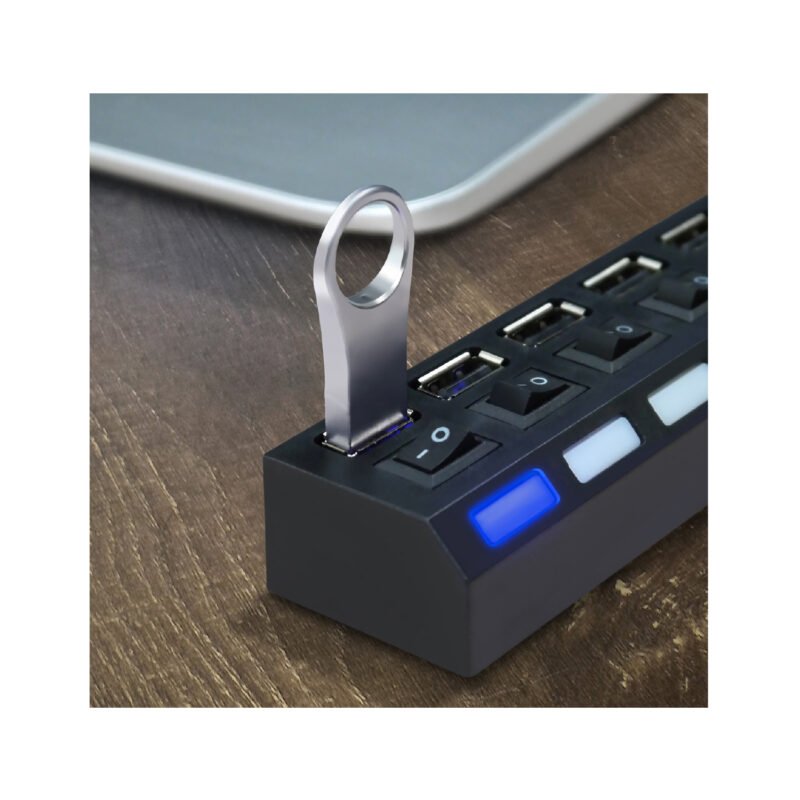 hub tecnolab usb de 7 puertos, indicador led, interruptor on/off, velocidad 480mbps, dc5v. blue — vista 4