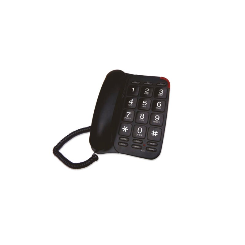 telefono tecnolab de sobremesa, 3 teclas rapidas, memoria, indicador luminoso, funciones de pausa y silencio. black