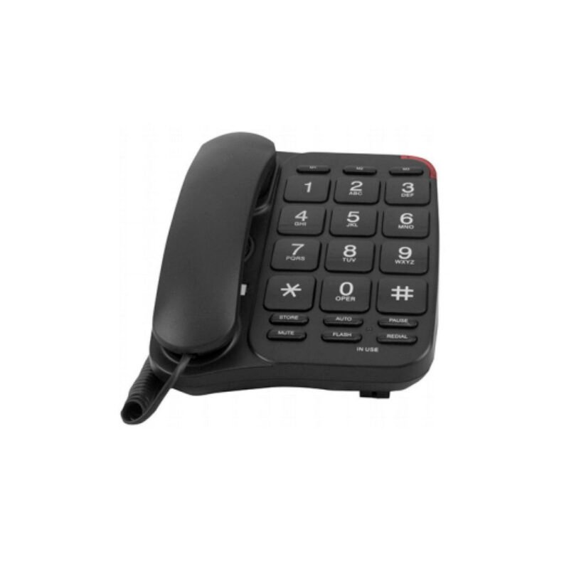telefono tecnolab de sobremesa, 3 teclas rapidas, memoria, indicador luminoso, funciones de pausa y silencio. black — vista 4