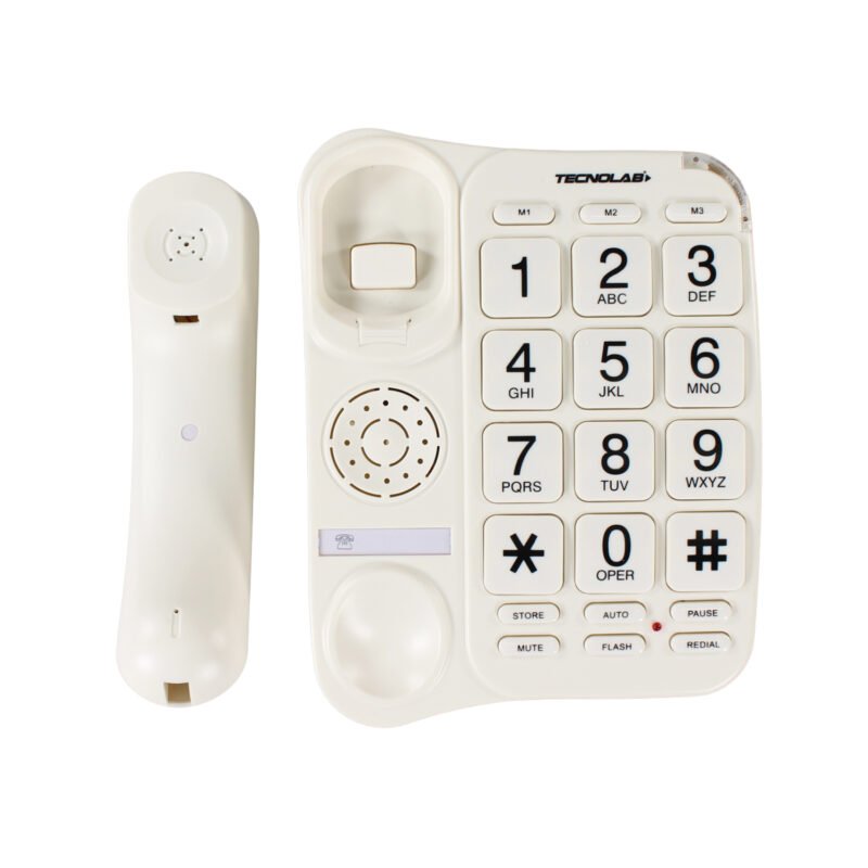 telefono tecnolab de sobremesa 3 teclas rapidas, memoria, indicador luminoso, funciones de pausa y silencio.white — vista 4