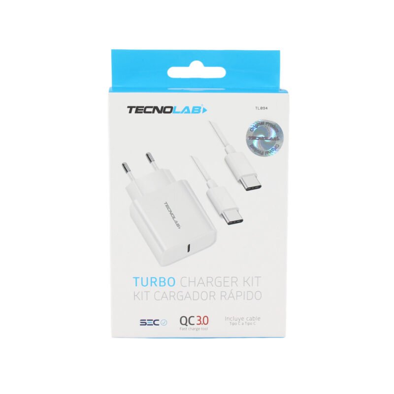 cargador tecnolab pd 18w con cable tipo c a c. certificacion sec. white — vista 4