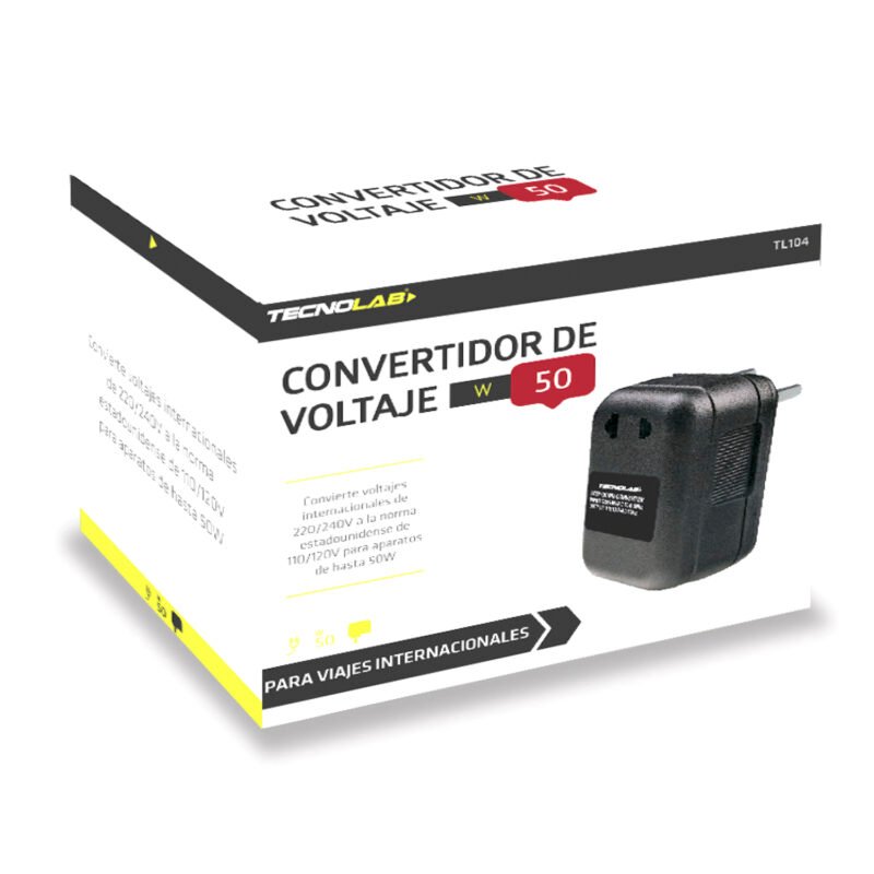 transformador voltaje tecnolab 220/240v entrada 110/120v, hasta 50w, ideal para viajes. no incluye adaptador — vista 2