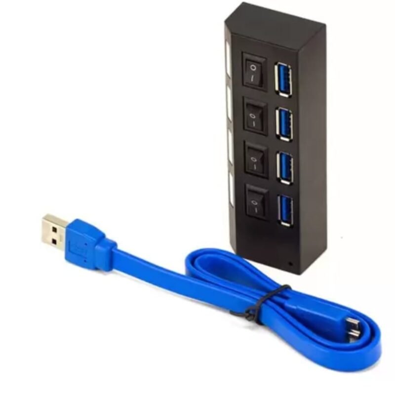 hub tecnolab usb de 4 puertos, interruptor de encendido/apagado, conectar y usar, 3.0, compatible usb 1.1, cable de 60cm.