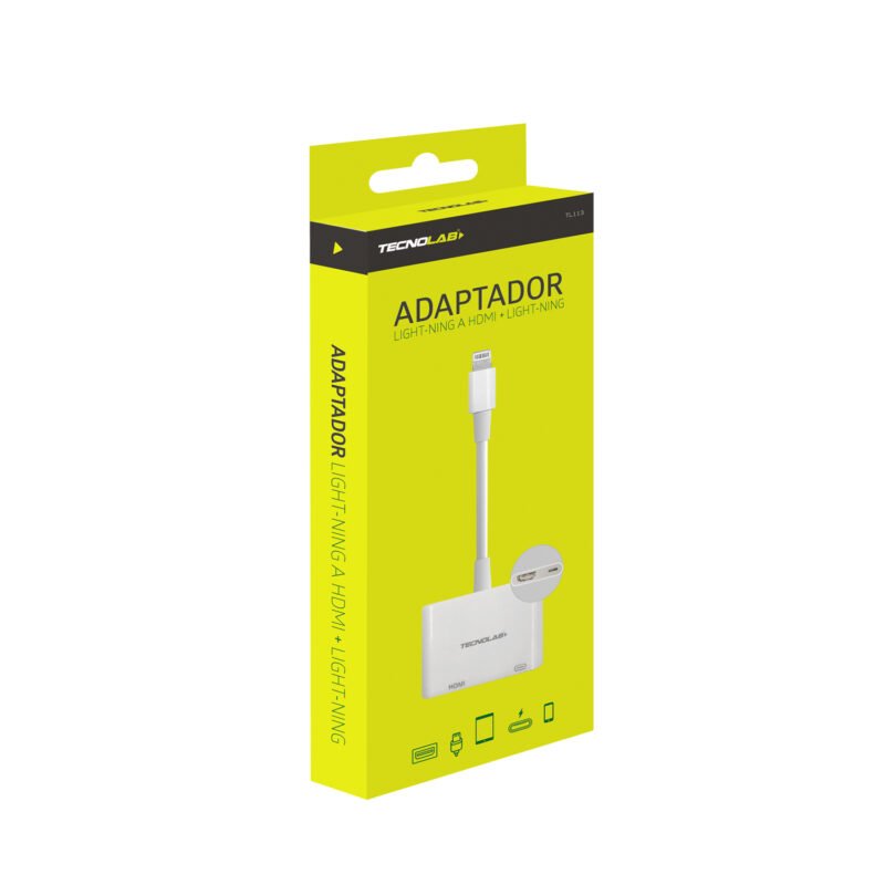 adaptador tecnolab lightning a hdmi+lightning, cable hd digital hdmi, — vista 2