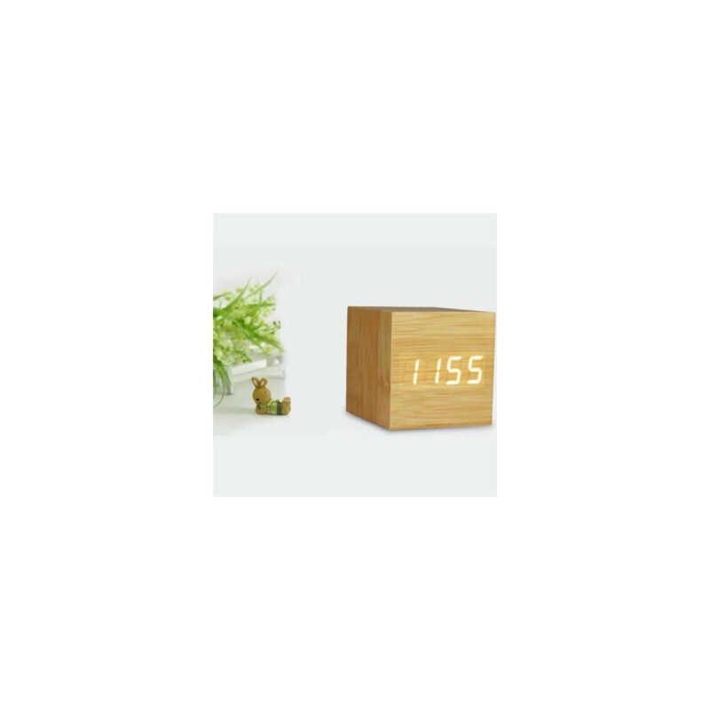 reloj despertador digital de madera con pantalla led, control de voz, usb y aaa (no incluidas).