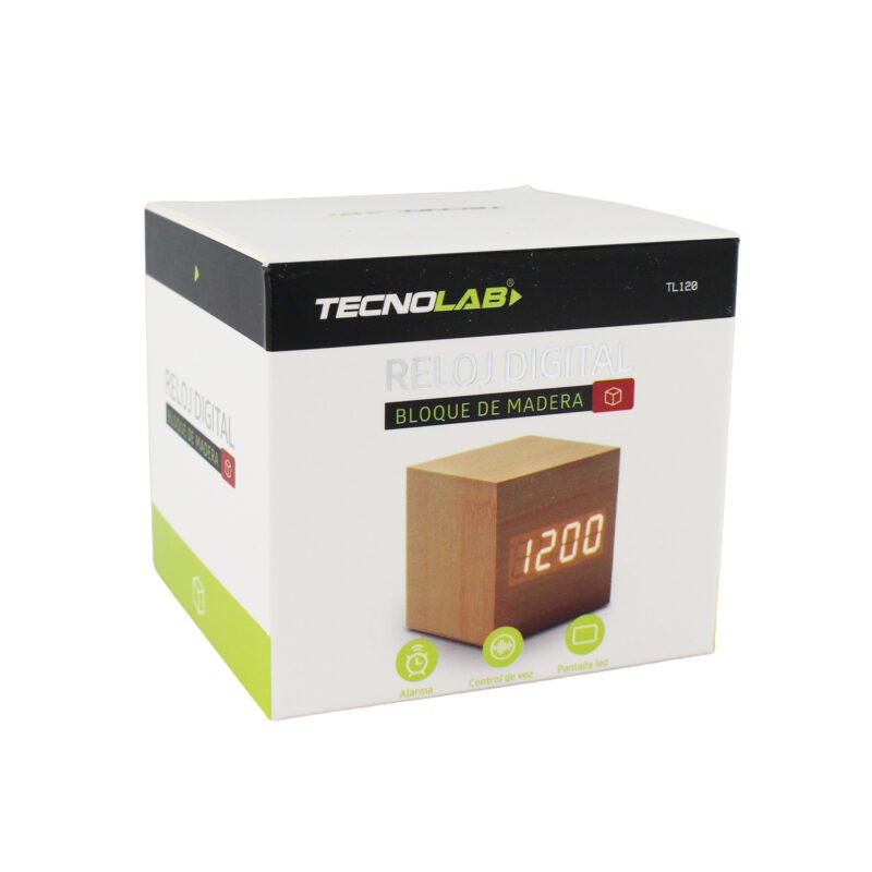 reloj despertador digital de madera con pantalla led, control de voz, usb y aaa (no incluidas). — vista 5