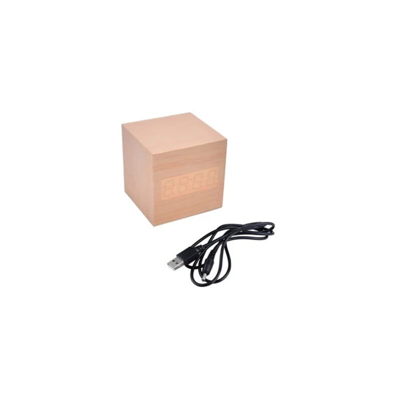 reloj despertador digital de madera con pantalla led, control de voz, usb y aaa (no incluidas). — vista 4