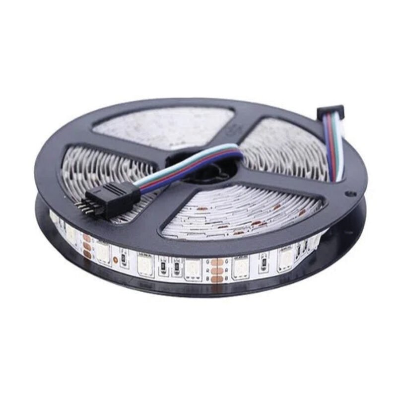 tira led tecnolab 5m, impermeable, 12v, adhesivo posterior, control remoto, led 5050.