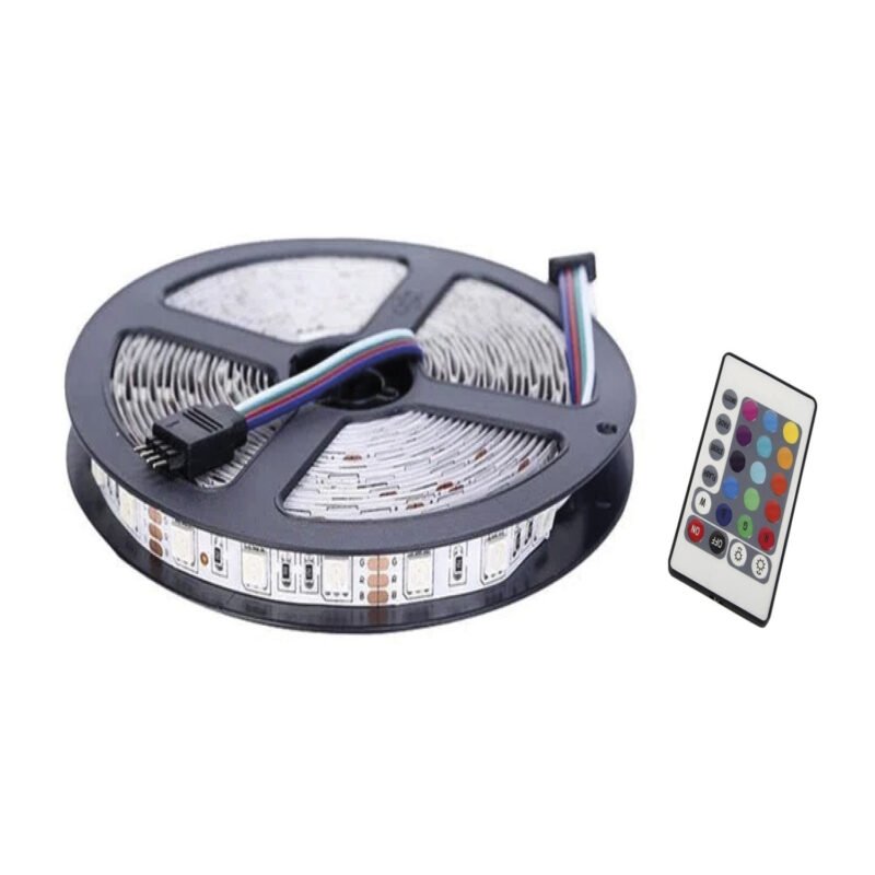 tira led tecnolab 5m, impermeable, 12v, adhesivo posterior, control remoto, led 5050. — vista 2