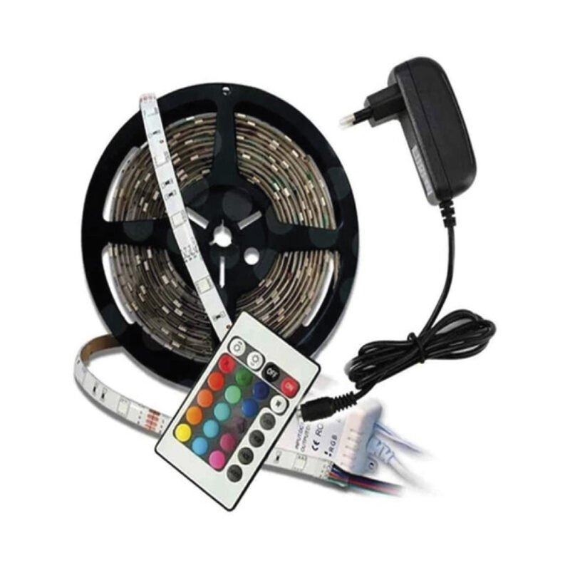 tira led tecnolab 5m, impermeable, 12v, adhesivo posterior, control remoto, led 5050. — vista 3