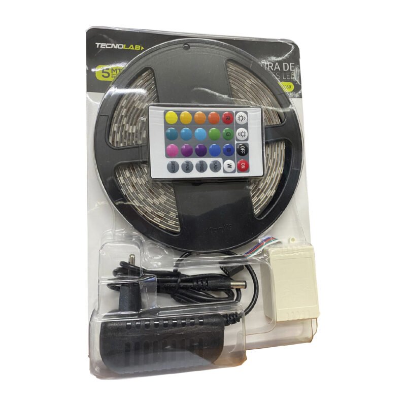 tira led tecnolab 5m, impermeable, 12v, adhesivo posterior, control remoto, led 5050. — vista 5