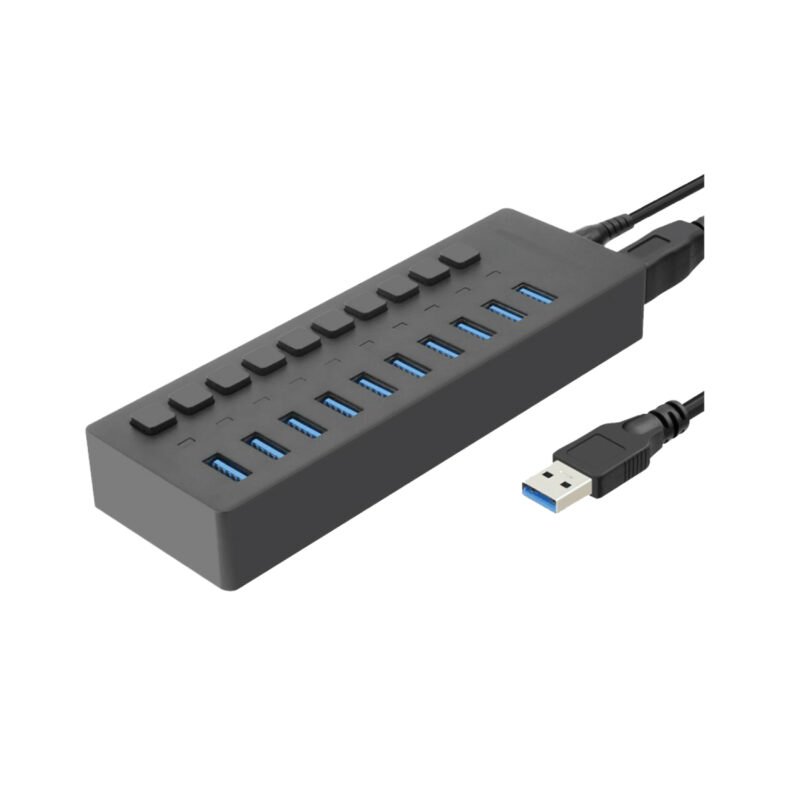 hub tecnolab usb 3.0, 10 puertos con interruptor independiente, 12v, material abs, 162g, 154*52*24mm. — vista 2