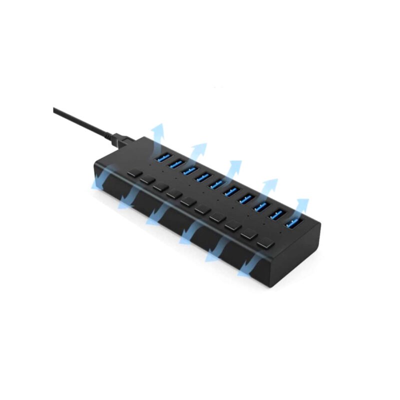 hub tecnolab usb 3.0, 10 puertos con interruptor independiente, 12v, material abs, 162g, 154*52*24mm. — vista 4