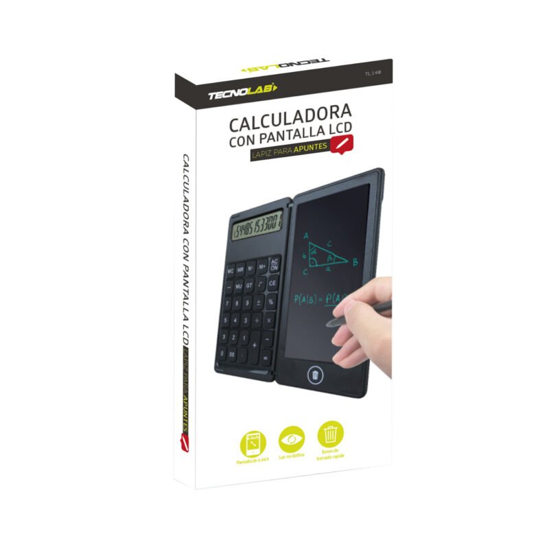 calculadora tecnolab 12 digitos, pantalla de escritura, 2 en 1, bateria cr1220, material abs. — vista 2