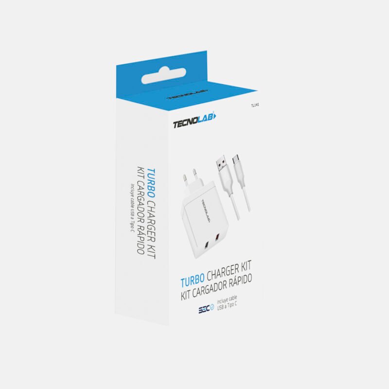 cargador tecnolab qc 3.0 18w, salida usb a 30w con cable usb a tipo c. certificacion sec. white