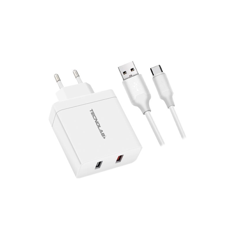 cargador tecnolab qc 3.0 18w, salida usb a 30w con cable usb a tipo c. certificacion sec. white — vista 2