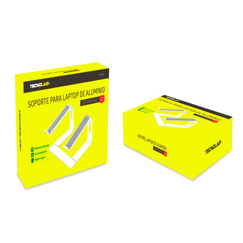 soporte tecnolab para laptop, diseÑo de aluminio abierto, soporte acolchado antideslizante, ergonomico y desmontable. — vista 3