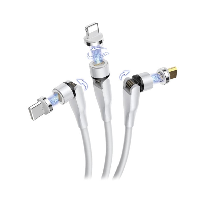 cable tecnolab 3 en uno conectores micro usb, lightning, tipo c. corriente 3a, usb 2.0, diseÑo rotativo 540°, 2m.