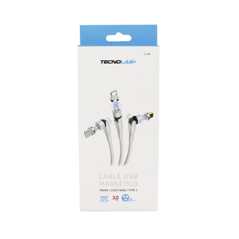cable tecnolab 3 en uno conectores micro usb, lightning, tipo c. corriente 3a, usb 2.0, diseÑo rotativo 540°, 2m. — vista 4