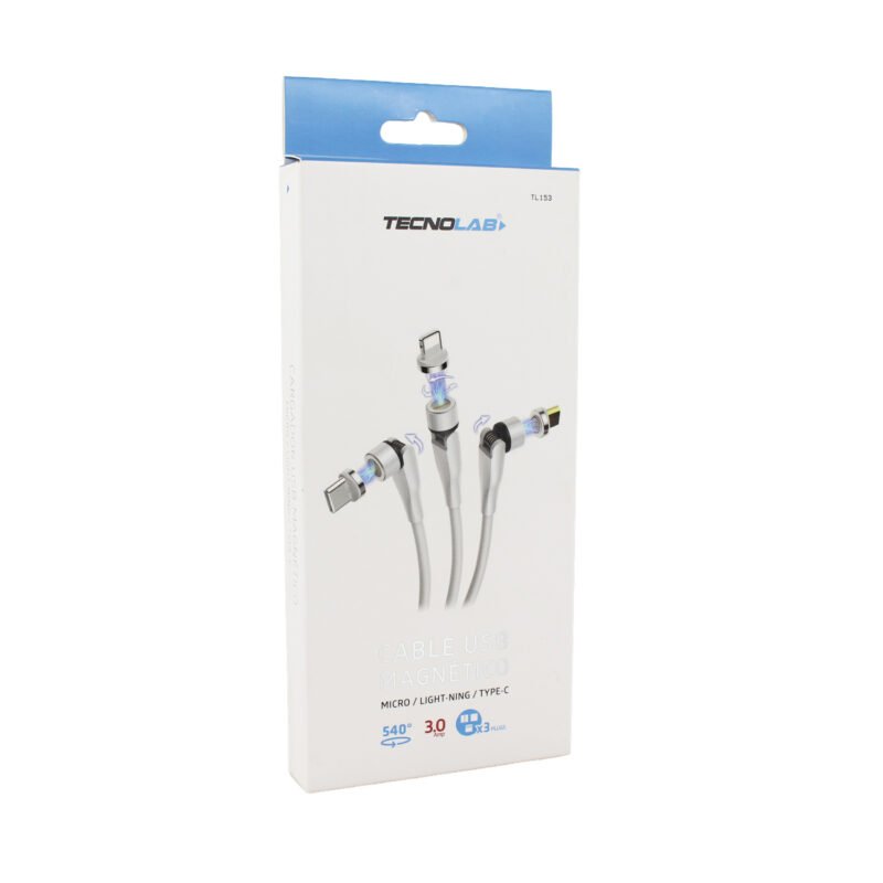 cable tecnolab 3 en uno conectores micro usb, lightning, tipo c. corriente 3a, usb 2.0, diseÑo rotativo 540°, 2m. — vista 5