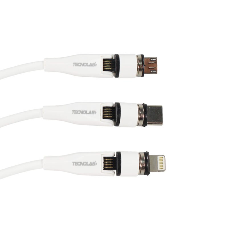 cable tecnolab 3 en uno conectores micro usb, lightning, tipo c. corriente 3a, usb 2.0, diseÑo rotativo 540°, 2m. — vista 13