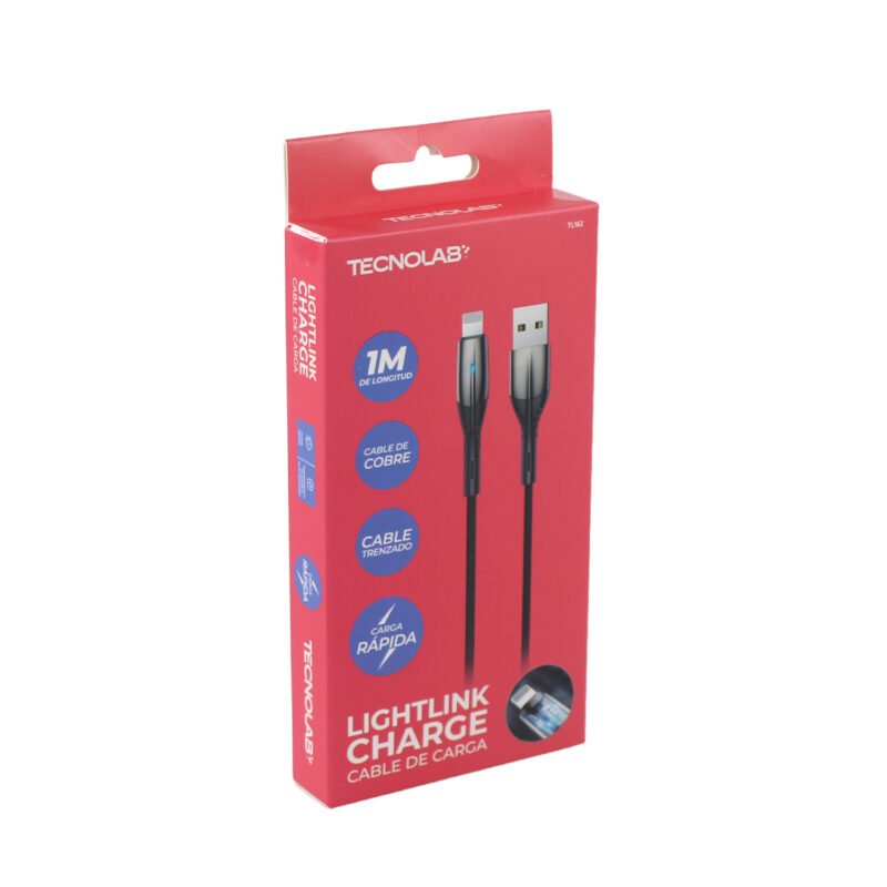 cable tecnolab usb a lightning super carga rapido 5amp 1mt , black