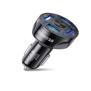 cargador tecnolab para automovil carga rapida, 4 puertos usb, qc 3.0, salida 18w, 5v 7a, 9v 1.8a.