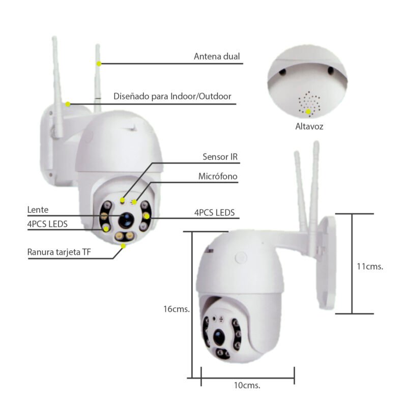 camara tecnolab ptz 1080p 2mp wifi con luz doble, deteccion de movimiento, led e ir, uso en exteriores.white — vista 6