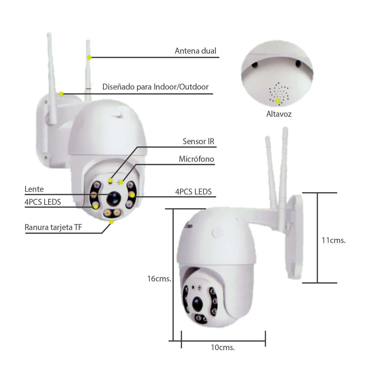 camara tecnolab ptz 1080p 2mp wifi con luz doble, deteccion de movimiento, led e ir, uso en exteriores.white camara tecnolab ptz 1080p 2mp wifi con luz doble, deteccion de movimiento, led e ir, uso en exteriores.white