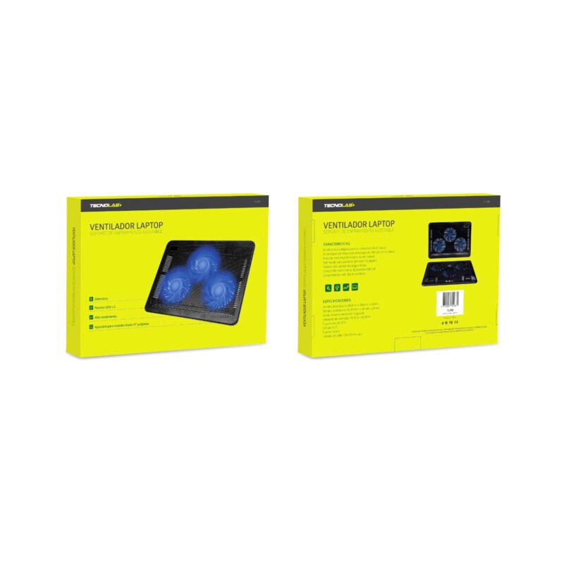 ventilador tecnolab para notebook 110mm, velocidad 1100rpm, flujo de aire 65cfm, 2 puertos usb. red — vista 3
