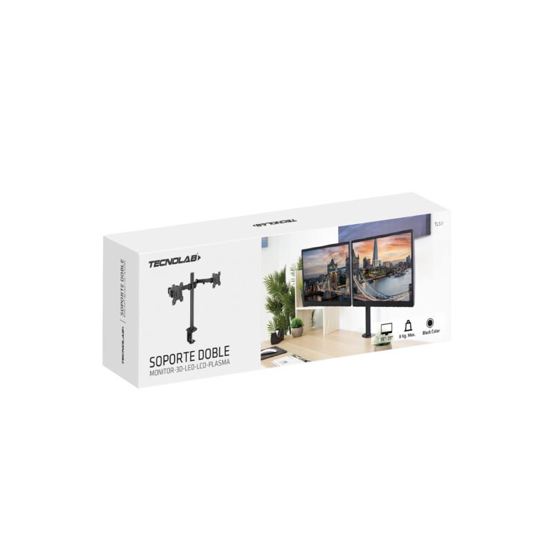 soporte tecnolab doble para monitor 13" 27", hasta 8kg, ajustable, acero laminado, vesa 75x75mm/100x100mm. — vista 2