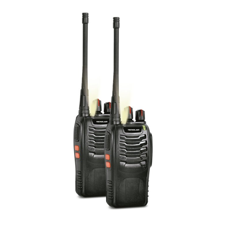 tecnolabwalkie talkie transmisor 16 canales, vhf/uhf, alcance 1 3 km, linterna, reduccion de ruido, bateria 1500mah.