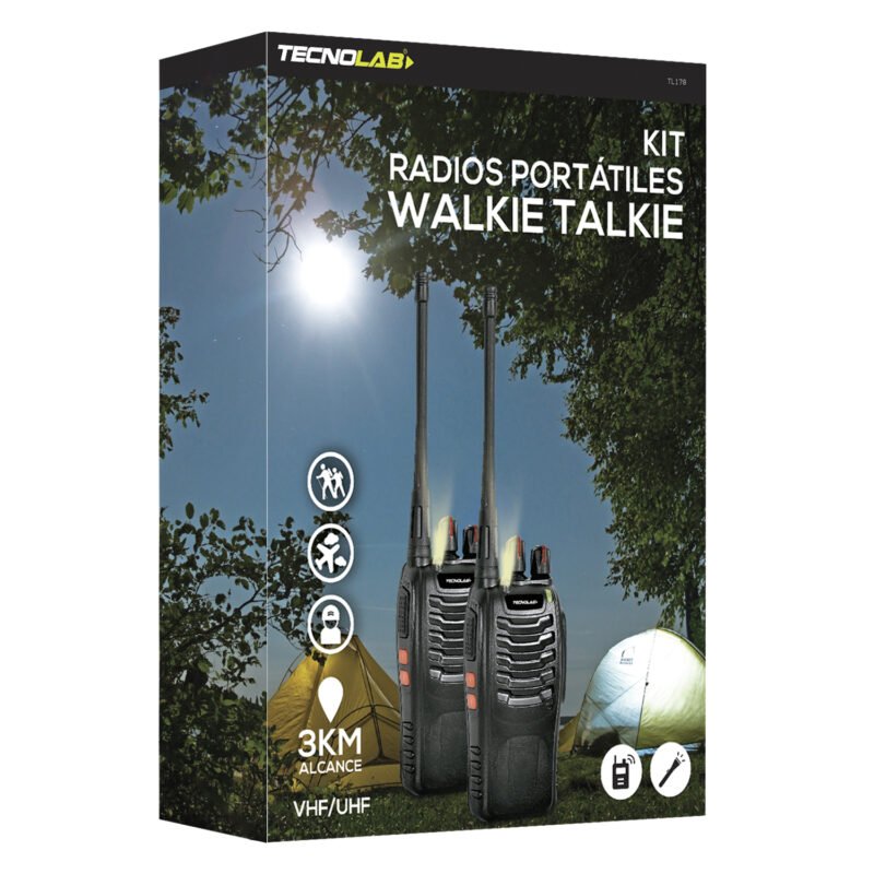 walkie talkie tecnolab transmisor 16 canales, vhf/uhf, alcance 1 3 km, linterna, reduccion de ruido, bateria 1500mah. — vista 4